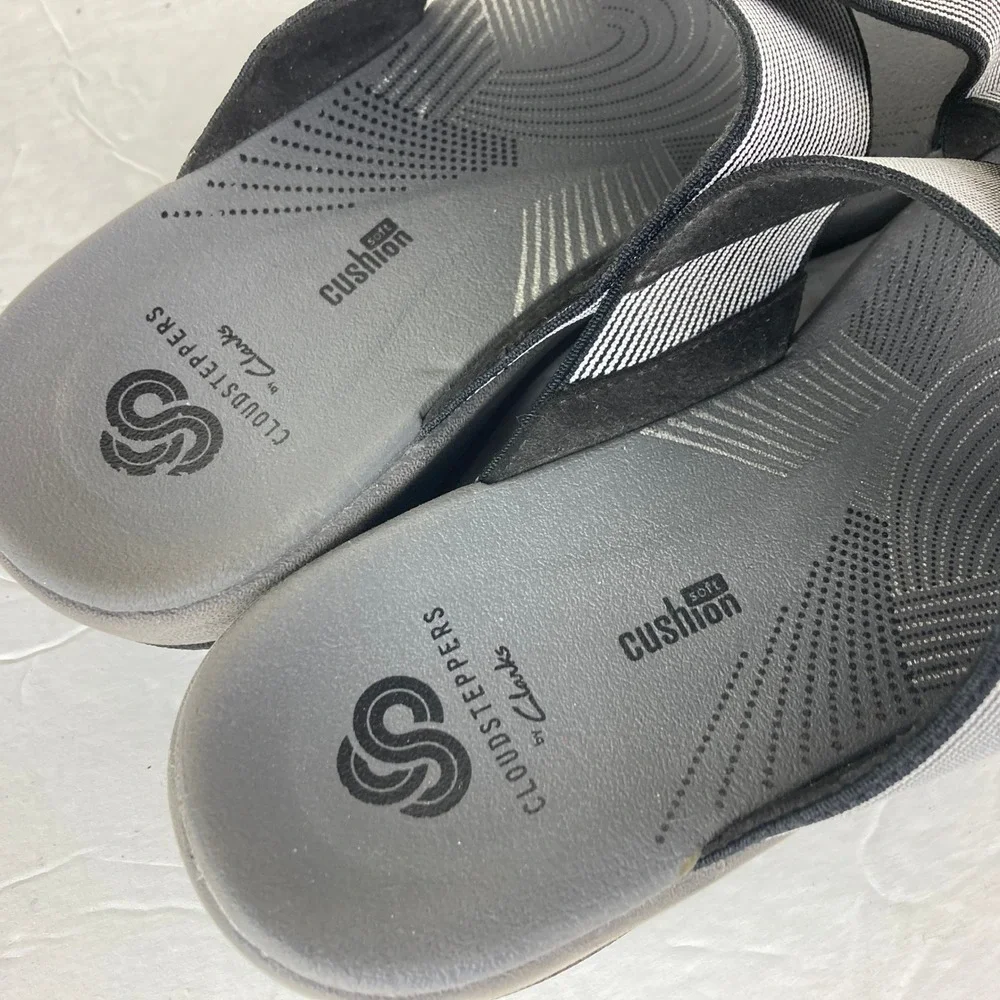 Clarks Cloudsteppers Arla Glison Womens 6 Black White Striped Slides - Picture 5 of 7